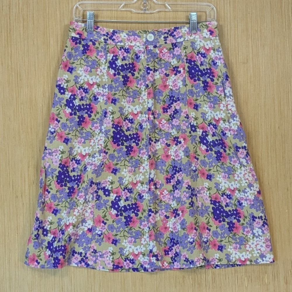 Christopher & Banks Skirt Womens 4 Petite Floral Linen Blend Feminine Cottage - Picture 3 of 8